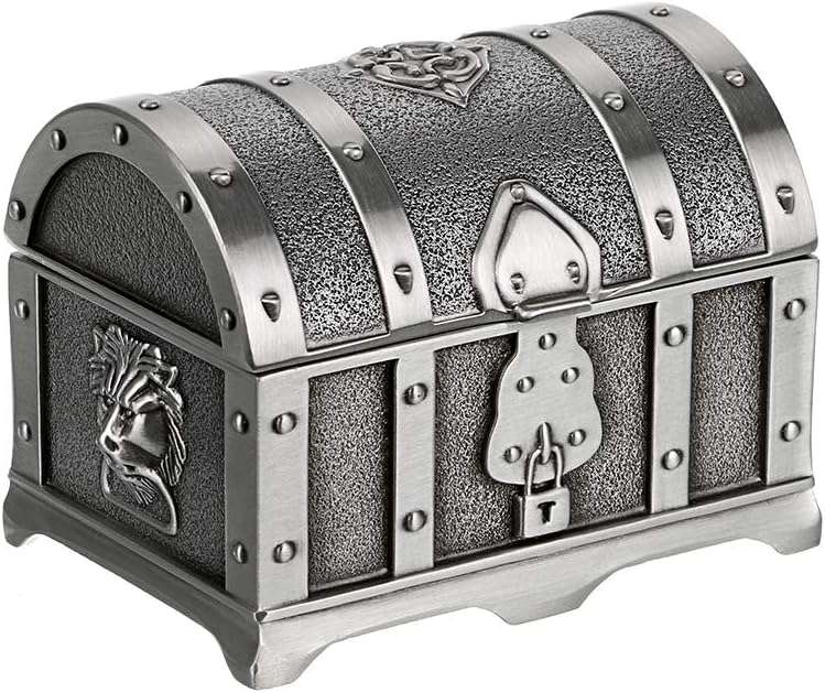 Hipiwe Vintage Metal Jewelry Box Treasure Trinket Chest,Smal Ring Earrings Necklace Keepsake Gift Holder Case for Girls Ladies Women (Small) - 1
