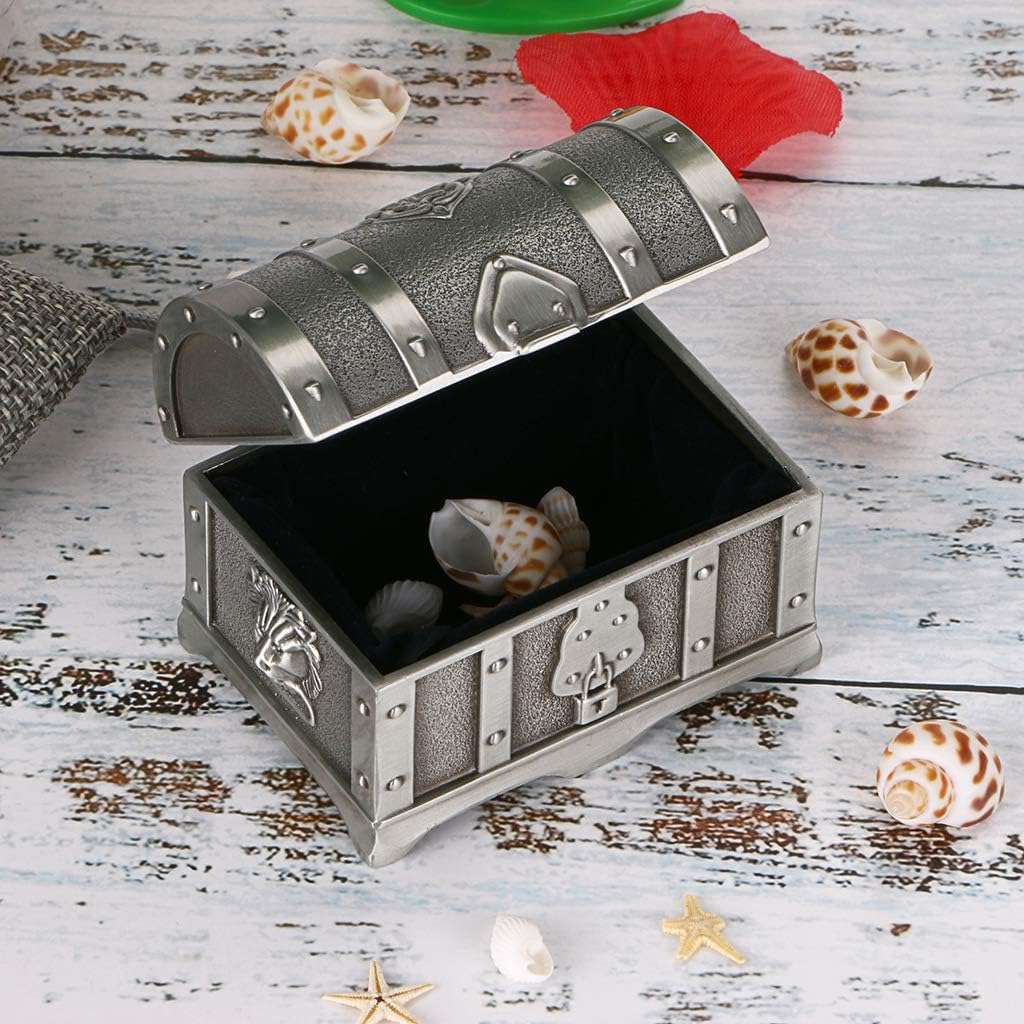 Hipiwe Vintage Metal Jewelry Box Treasure Trinket Chest,Smal Ring Earrings Necklace Keepsake Gift Holder Case for Girls Ladies Women (Small) - 2