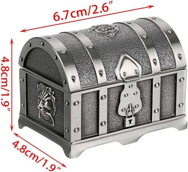 Hipiwe Vintage Metal Jewelry Box Treasure Trinket Chest,Smal Ring Earrings Necklace Keepsake Gift Holder Case for Girls Ladies Women (Small) - 3