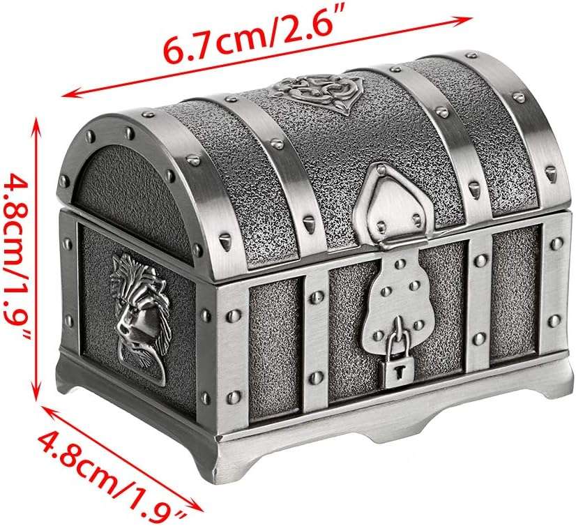 Hipiwe Vintage Metal Jewelry Box Treasure Trinket Chest,Smal Ring Earrings Necklace Keepsake Gift Holder Case for Girls Ladies Women (Small) - 3