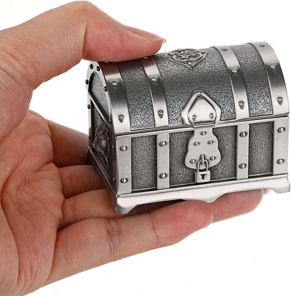 Hipiwe Vintage Metal Jewelry Box Treasure Trinket Chest,Smal Ring Earrings Necklace Keepsake Gift Holder Case for Girls Ladies Women (Small) - 4