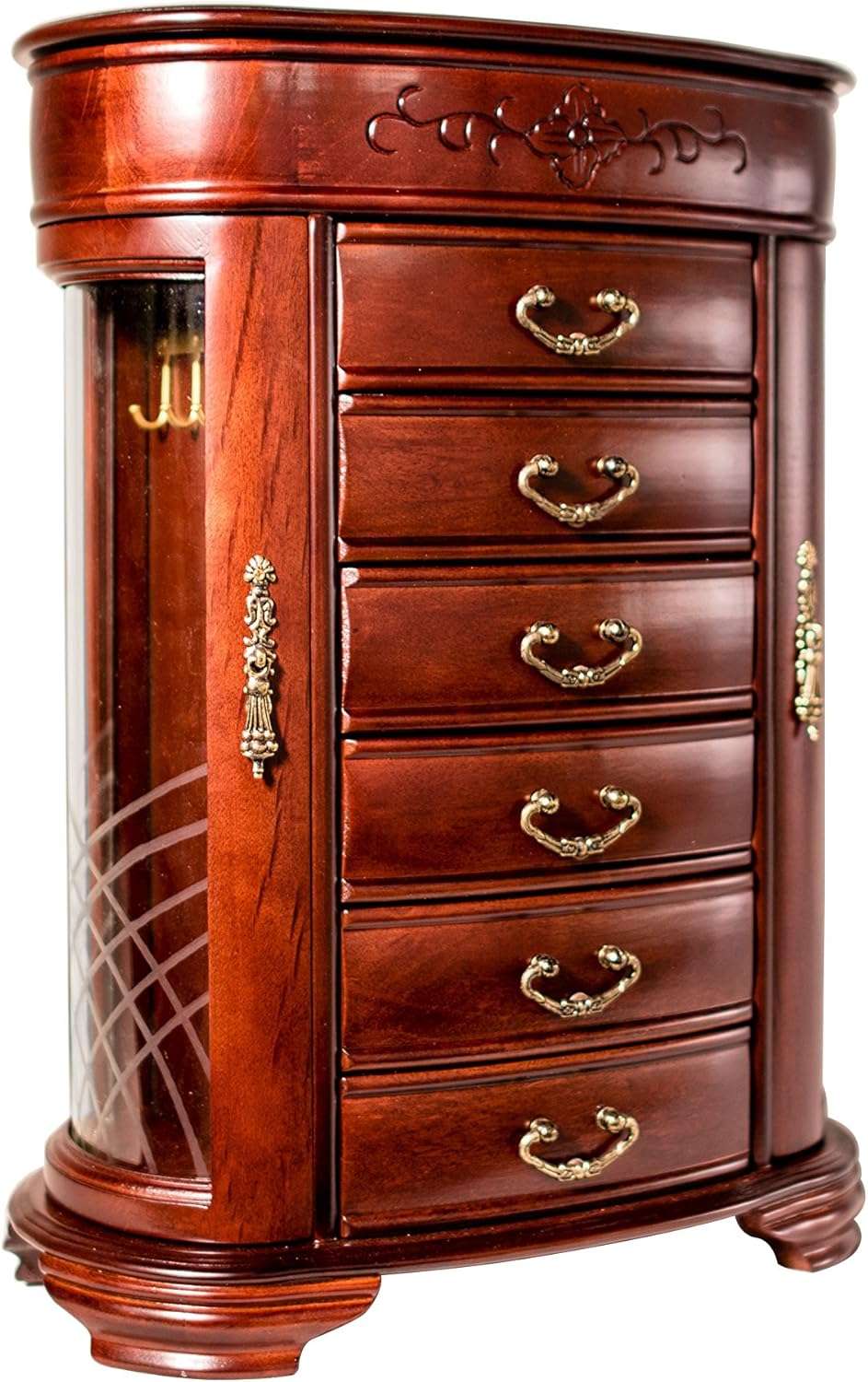 Hives and Honey Patricia Etched Glass Mahogany Jewelry Chest Jewelry Box - 1