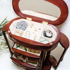 Hives and Honey Patricia Etched Glass Mahogany Jewelry Chest Jewelry Box - 2