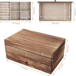 Meangood Jewelry Box Organizer for Women, 2 Layer Large Jewelry Storage Case, Rustic Wooden Jewelry Box with Mirror & Ring Tray for Necklace Earring Bracelets Rings, Vintage Style - 7
