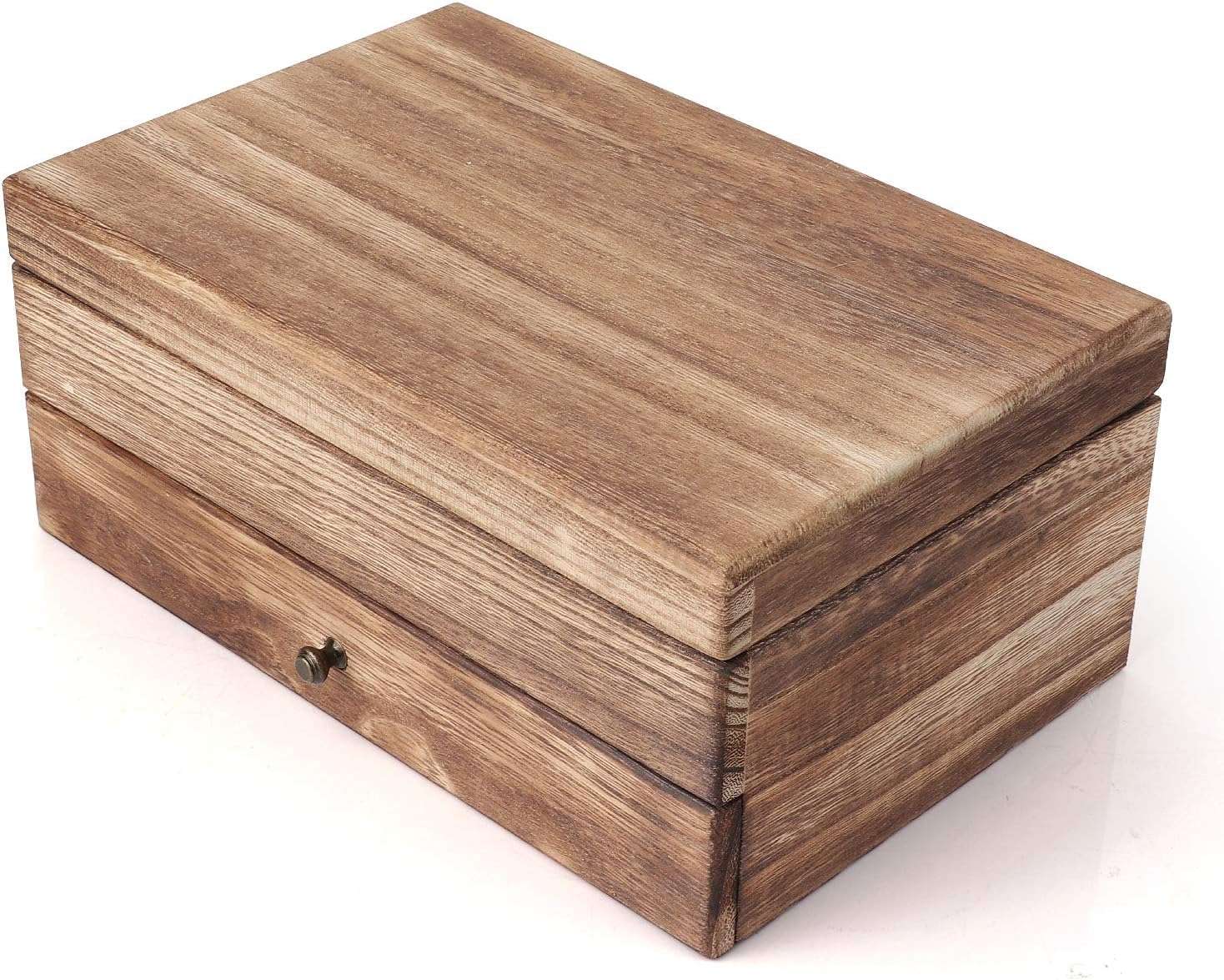 Meangood Jewelry Box Organizer for Women, 2 Layer Large Jewelry Storage Case, Rustic Wooden Jewelry Box with Mirror & Ring Tray for Necklace Earring Bracelets Rings, Vintage Style - 8