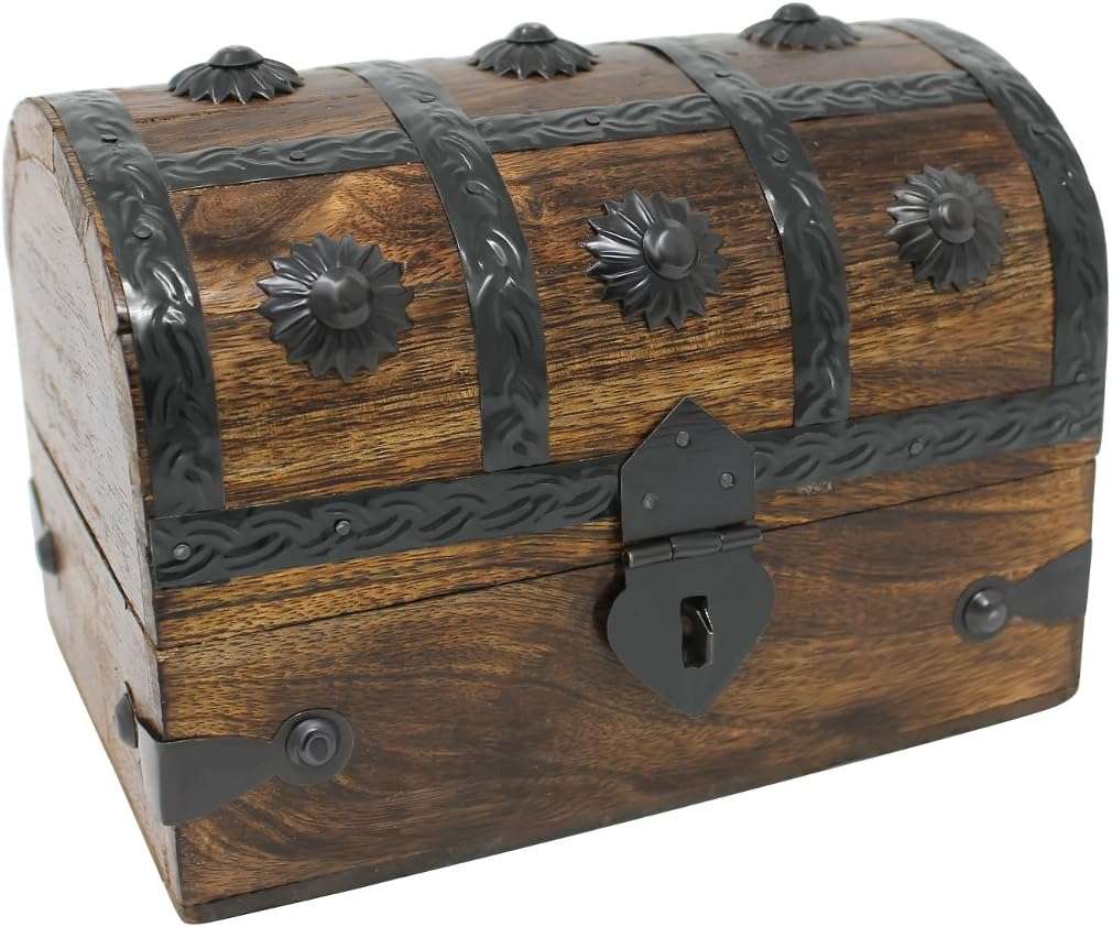 Nautical Cove Treasure Chest Keepsake and Decorative Wood Box - Storage Box Medium (6.5 x 4.5 x 4.5) - 1