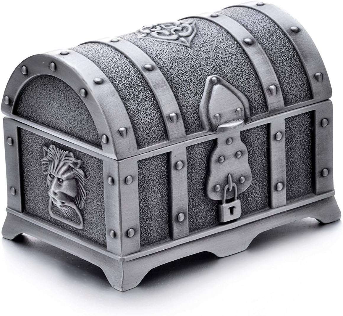 Rectangle Vintage Metal Treasure Chest Trinket Jewelry Box Gift Box Ring Case for Girls Ladies Women, Small, Tin Color - 1