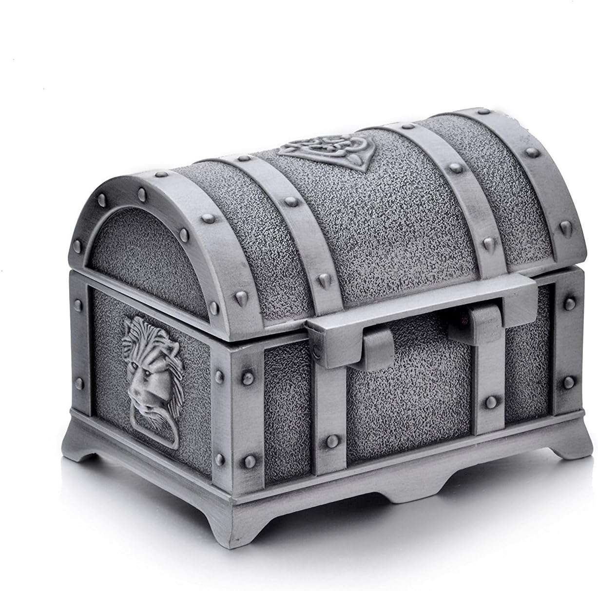Rectangle Vintage Metal Treasure Chest Trinket Jewelry Box Gift Box Ring Case for Girls Ladies Women, Small, Tin Color - 3