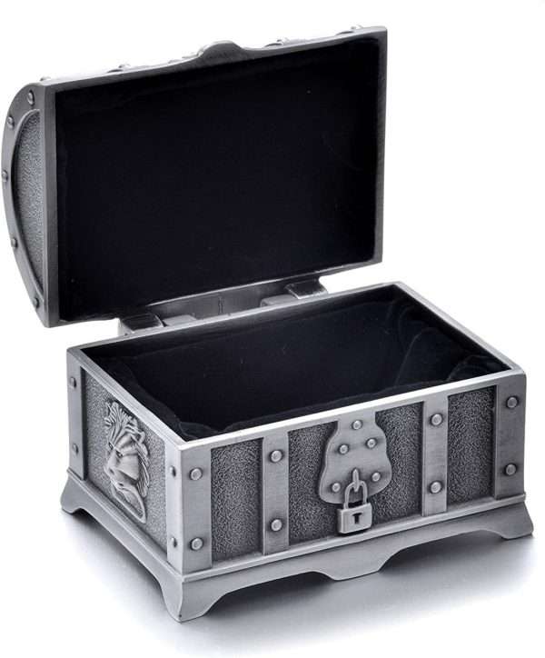 Rectangle Vintage Metal Treasure Chest Trinket Jewelry Box Gift Box Ring Case for Girls Ladies Women, Small, Tin Color - 4