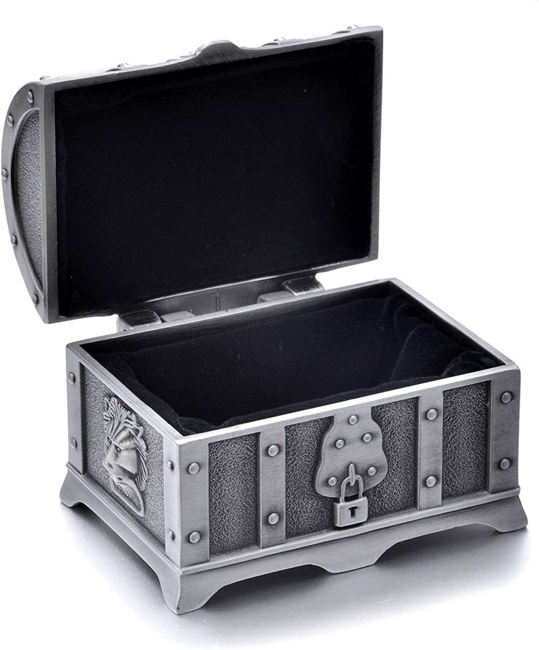 Rectangle Vintage Metal Treasure Chest Trinket Jewelry Box Gift Box Ring Case for Girls Ladies Women, Small, Tin Color - 4
