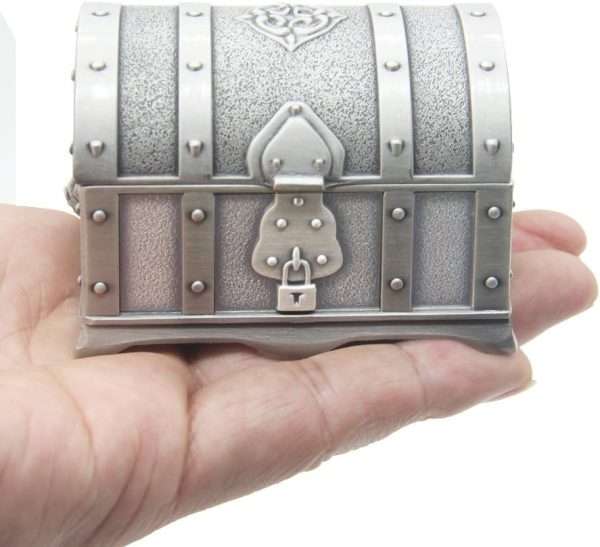Rectangle Vintage Metal Treasure Chest Trinket Jewelry Box Gift Box Ring Case for Girls Ladies Women, Small, Tin Color - 5