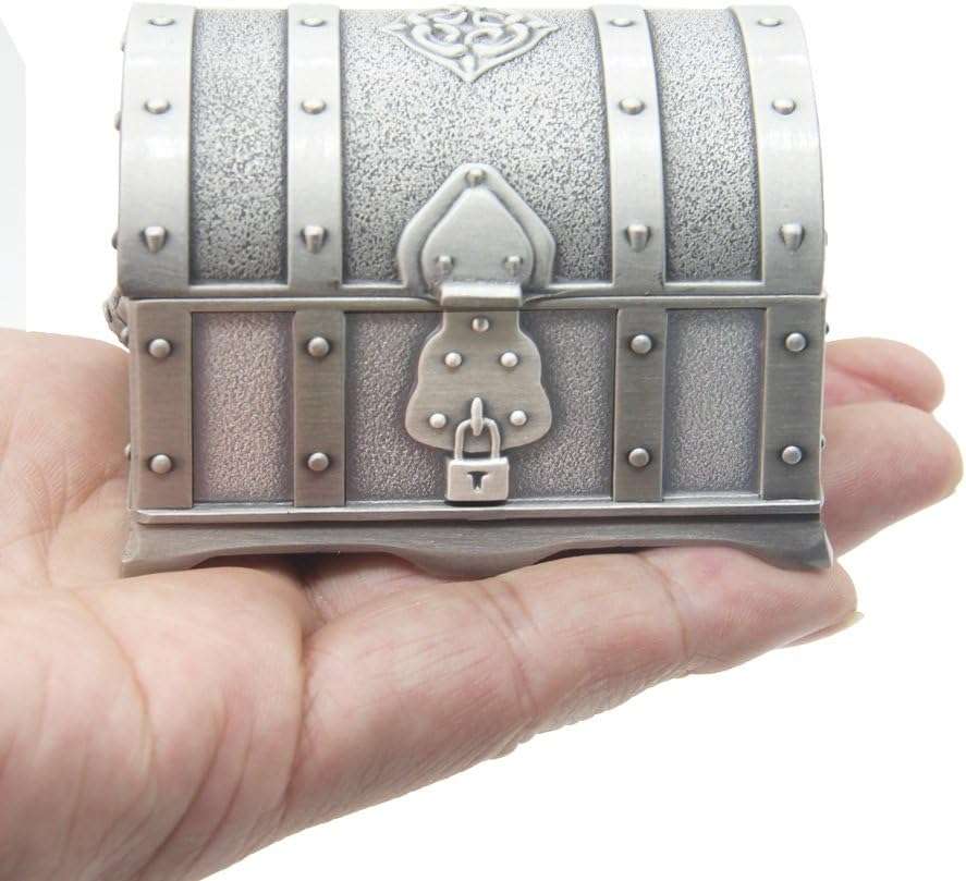 Rectangle Vintage Metal Treasure Chest Trinket Jewelry Box Gift Box Ring Case for Girls Ladies Women, Small, Tin Color - 5