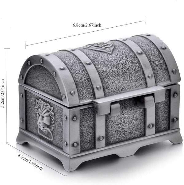 Rectangle Vintage Metal Treasure Chest Trinket Jewelry Box Gift Box Ring Case for Girls Ladies Women, Small, Tin Color - 6