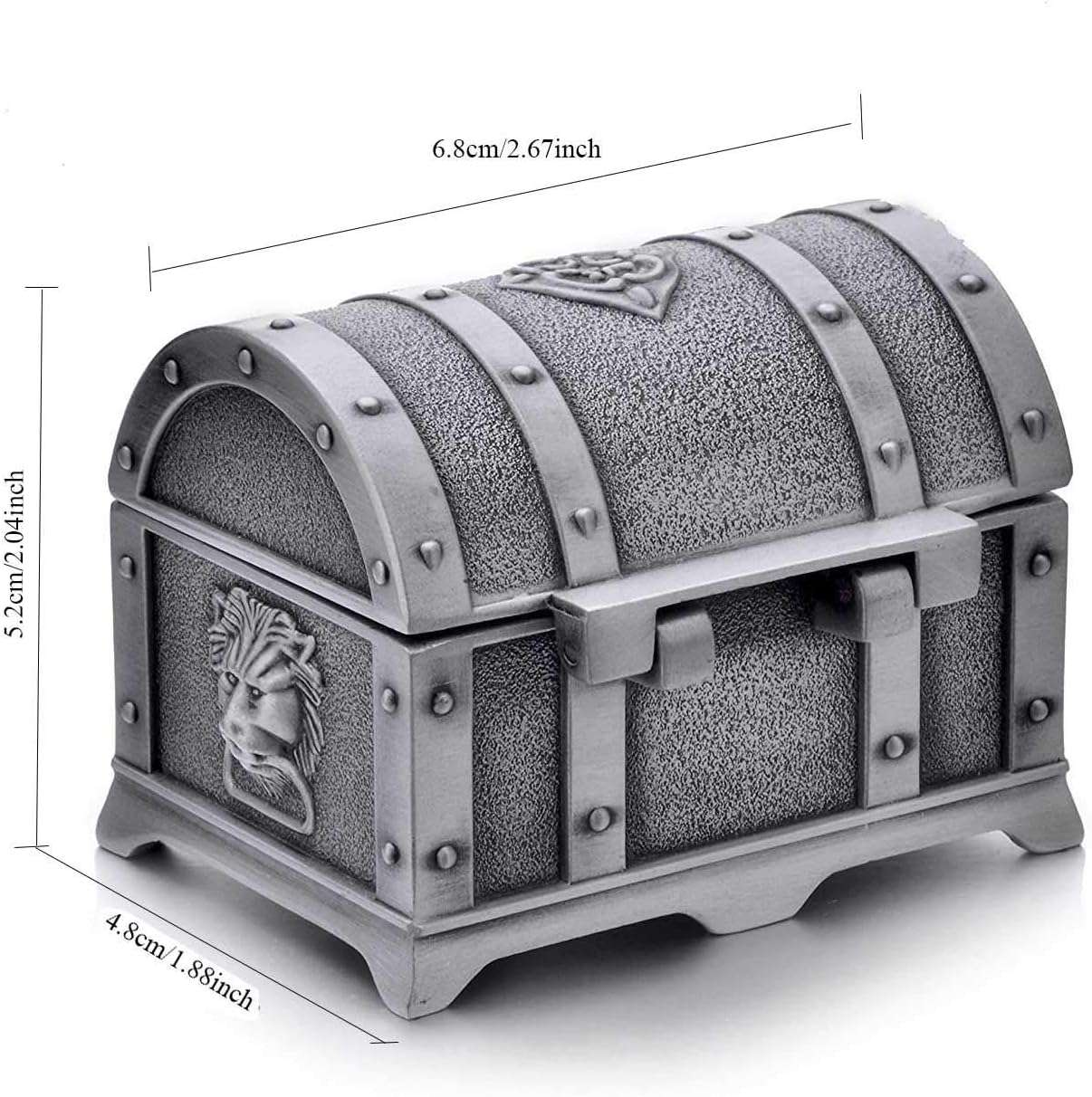 Rectangle Vintage Metal Treasure Chest Trinket Jewelry Box Gift Box Ring Case for Girls Ladies Women, Small, Tin Color - 6