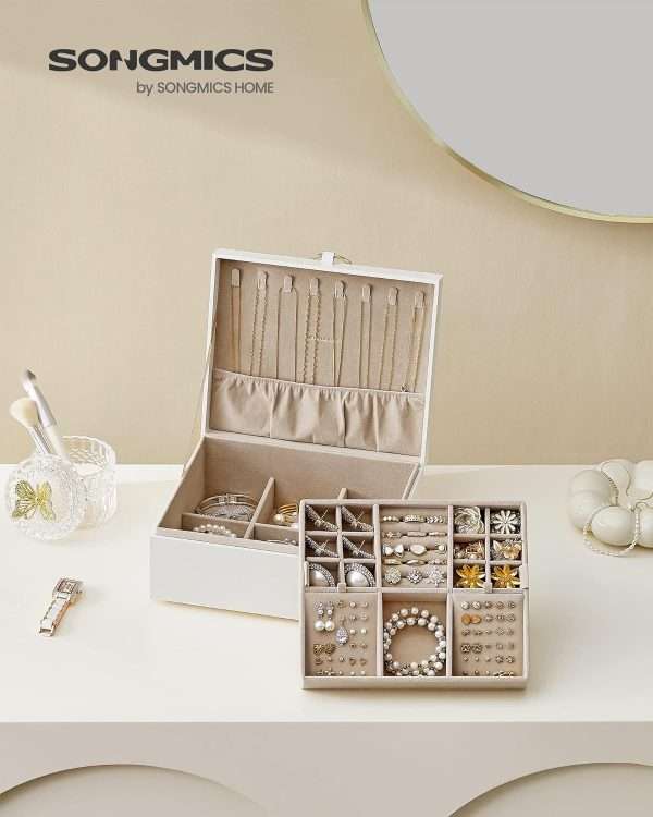 SONGMICS 2-Layer Jewelry Box, Jewelry Organizer with Handle, Removable Jewelry Tray, Jewelry Storage, Floating Effect, 8.1 x 9.4 x 4.3 Inches, Gift Idea - 2