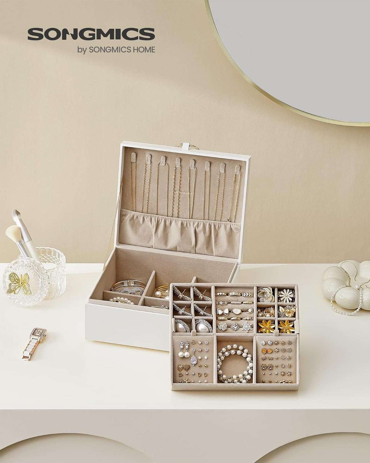 SONGMICS 2-Layer Jewelry Box, Jewelry Organizer with Handle, Removable Jewelry Tray, Jewelry Storage, Floating Effect, 8.1 x 9.4 x 4.3 Inches, Gift Idea - 2