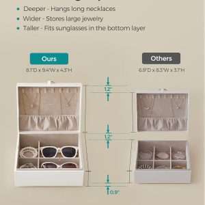 SONGMICS 2-Layer Jewelry Box, Jewelry Organizer with Handle, Removable Jewelry Tray, Jewelry Storage, Floating Effect, 8.1 x 9.4 x 4.3 Inches, Gift Idea - 4