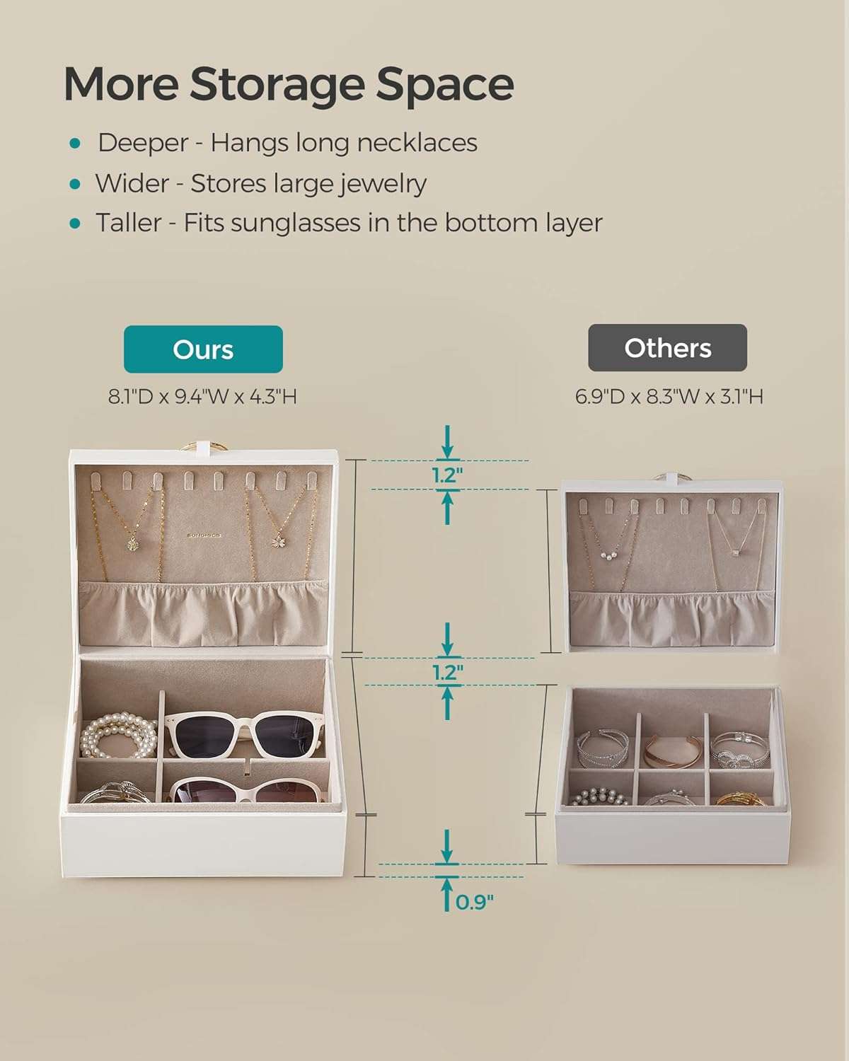 SONGMICS 2-Layer Jewelry Box, Jewelry Organizer with Handle, Removable Jewelry Tray, Jewelry Storage, Floating Effect, 8.1 x 9.4 x 4.3 Inches, Gift Idea - 4