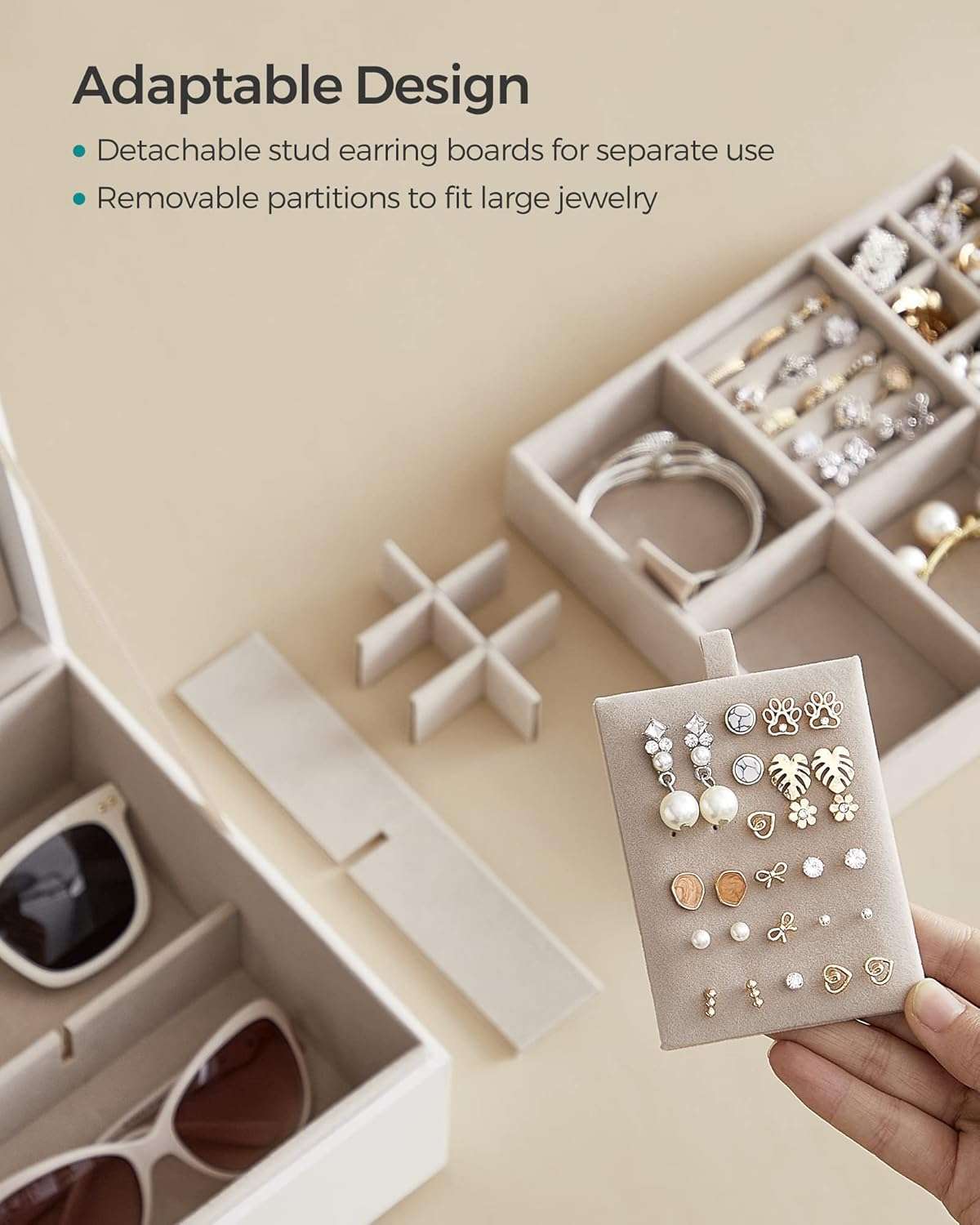 SONGMICS 2-Layer Jewelry Box, Jewelry Organizer with Handle, Removable Jewelry Tray, Jewelry Storage, Floating Effect, 8.1 x 9.4 x 4.3 Inches, Gift Idea - 5
