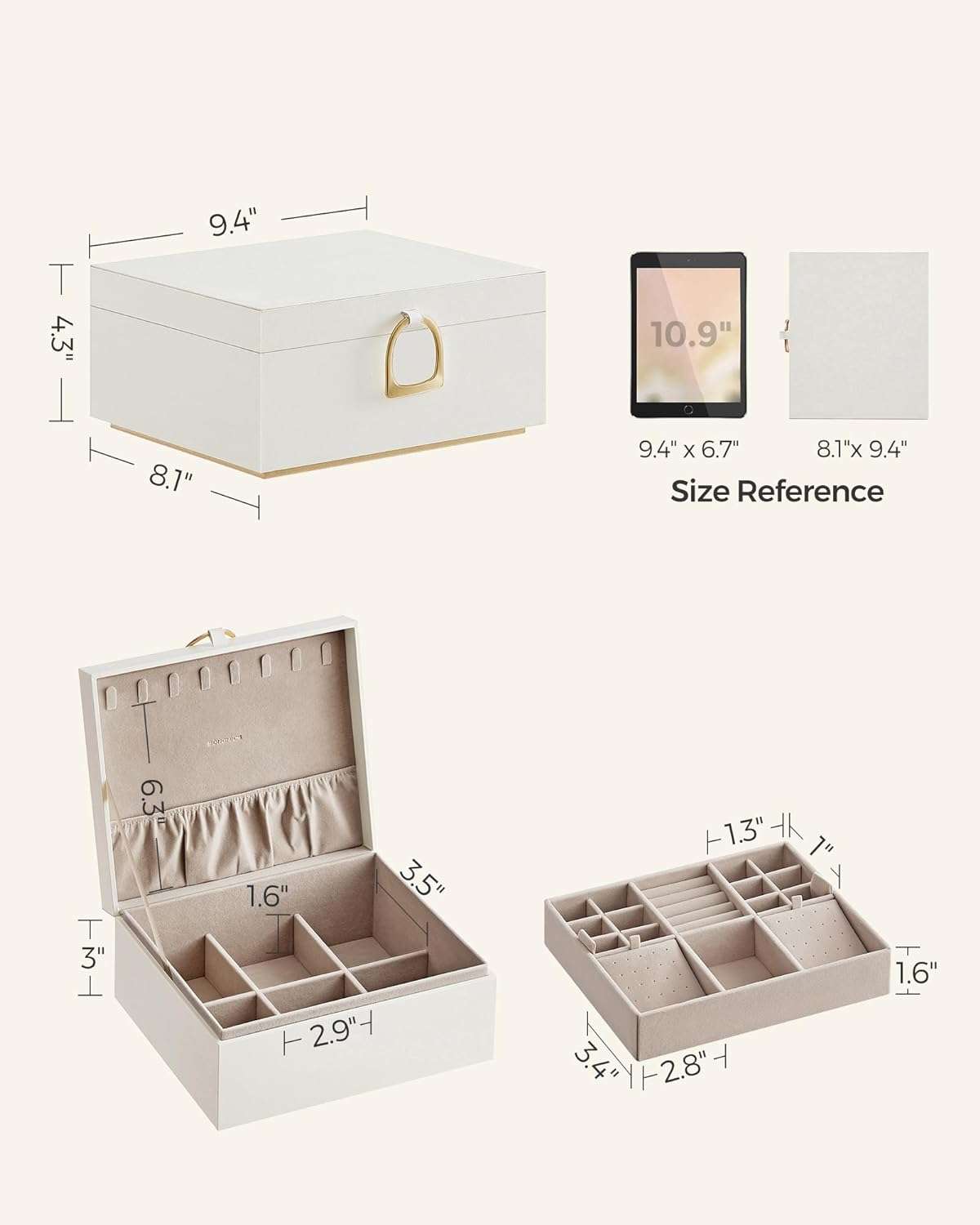 SONGMICS 2-Layer Jewelry Box, Jewelry Organizer with Handle, Removable Jewelry Tray, Jewelry Storage, Floating Effect, 8.1 x 9.4 x 4.3 Inches, Gift Idea - 7