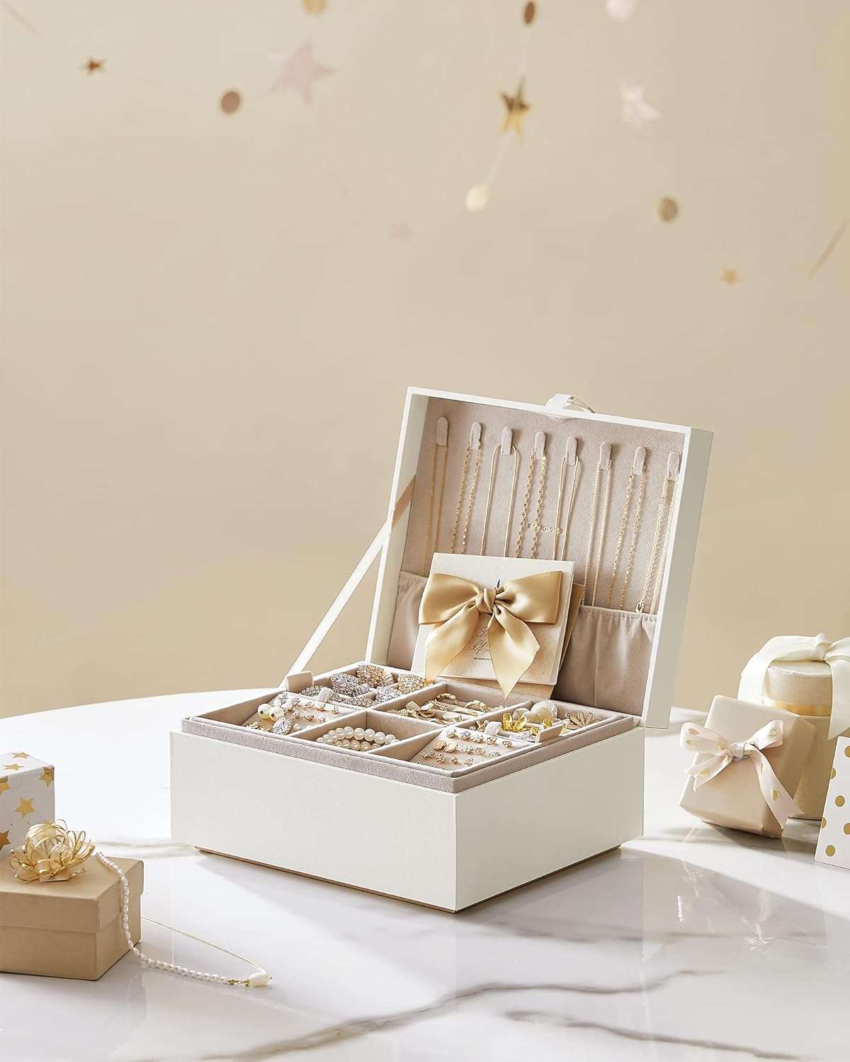 SONGMICS 2-Layer Jewelry Box, Jewelry Organizer with Handle, Removable Jewelry Tray, Jewelry Storage, Floating Effect, 8.1 x 9.4 x 4.3 Inches, Gift Idea - 8