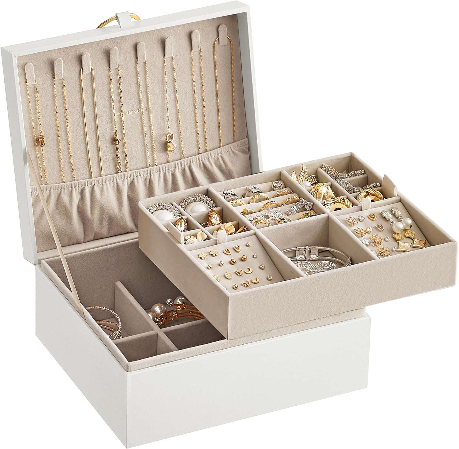 SONGMICS 2-Layer Jewelry Box, Jewelry Organizer with Handle, Removable Jewelry Tray, Jewelry Storage, Floating Effect, 8.1 x 9.4 x 4.3 Inches, Gift Idea - 9