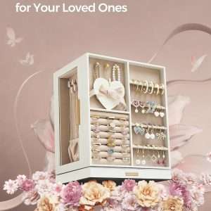 SONGMICS Jewelry Box 360° Rotating, Jewelry Storage Case with 5 Drawers, Jewelry Organizer, Glass Window, Spacious, Vertical Jewelry Storage, Open Design, Great Gift, Cloud White - 6