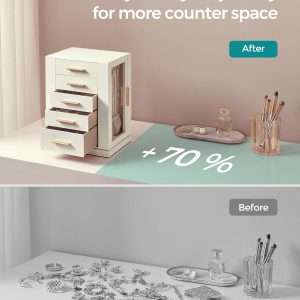 SONGMICS Jewelry Box 360° Rotating, Jewelry Storage Case with 5 Drawers, Jewelry Organizer, Glass Window, Spacious, Vertical Jewelry Storage, Open Design, Great Gift, Cloud White - 7
