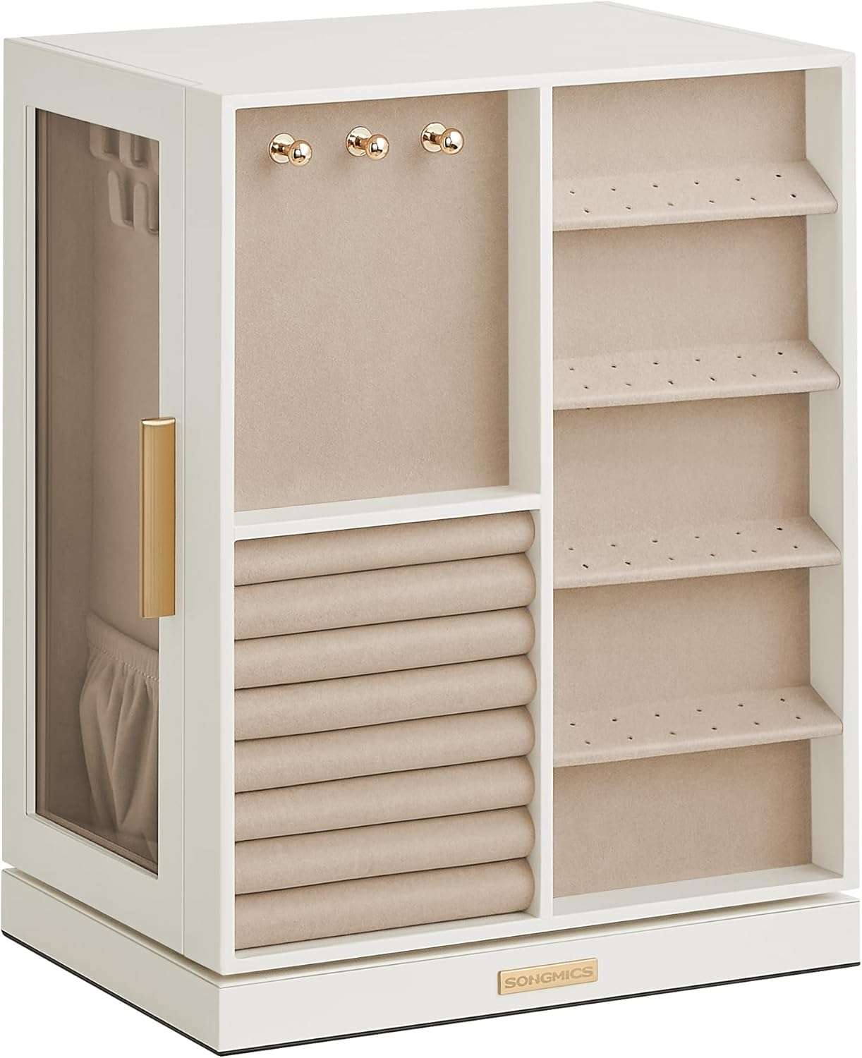 SONGMICS Jewelry Box 360° Rotating, Jewelry Storage Case with 5 Drawers, Jewelry Organizer, Glass Window, Spacious, Vertical Jewelry Storage, Open Design, Great Gift, Cloud White - 8