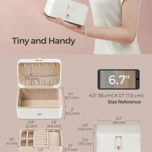 SONGMICS Jewelry Box, Travel Jewelry Case, 2-Layer Jewelry Holder Organizer, 4.6 x 6.3 x 3 Inches, Portable, Versatile Earring Storage, for Larger Accessories, Gift Idea, Cloud White - 3