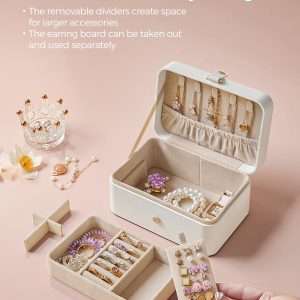 SONGMICS Jewelry Box, Travel Jewelry Case, 2-Layer Jewelry Holder Organizer, 4.6 x 6.3 x 3 Inches, Portable, Versatile Earring Storage, for Larger Accessories, Gift Idea, Cloud White - 5