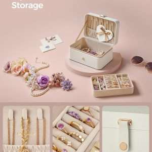 SONGMICS Jewelry Box, Travel Jewelry Case, 2-Layer Jewelry Holder Organizer, 4.6 x 6.3 x 3 Inches, Portable, Versatile Earring Storage, for Larger Accessories, Gift Idea, Cloud White - 6