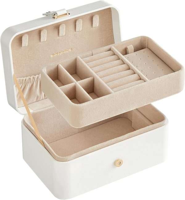 SONGMICS Jewelry Box, Travel Jewelry Case, 2-Layer Jewelry Holder Organizer, 4.6 x 6.3 x 3 Inches, Portable, Versatile Earring Storage, for Larger Accessories, Gift Idea, Cloud White - 9