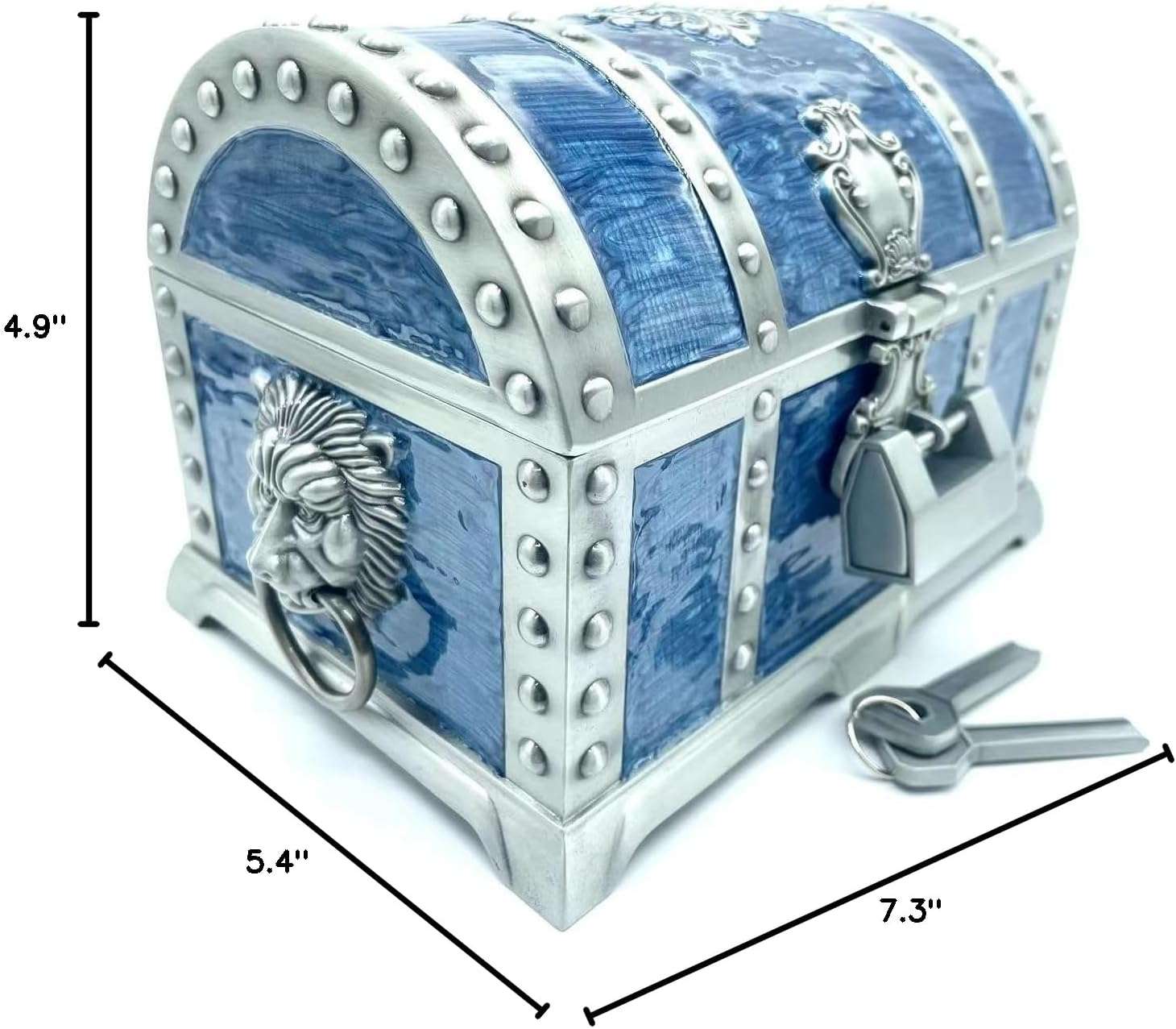 Vintage Metal Jewelry Chest Treasure Trinket Box, Gem Storage Tray Ring Earrings Necklace Keepsake Gift Holder Case Bag for Girls Ladies Women (Large Tin Blue Empty) - 7
