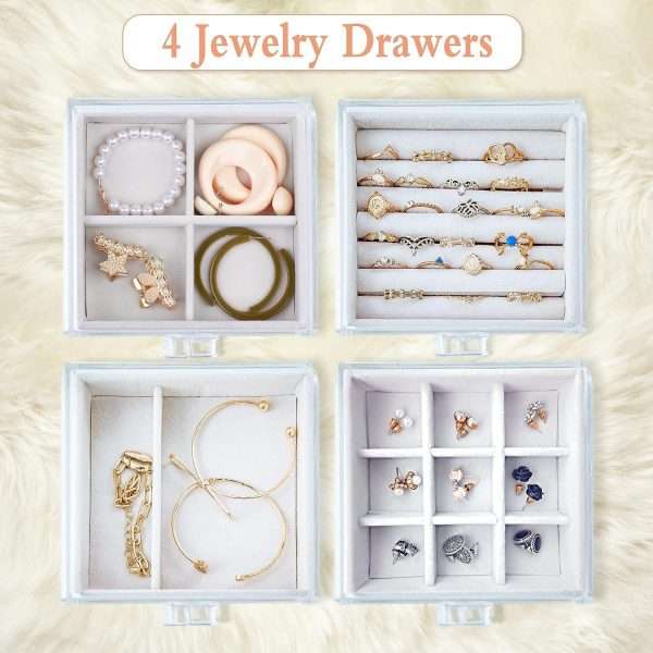 Acrylic Jewelry Organizer Box, Clear Earring Holder Jewelry Hanging Boxes with 4 Velvet Drawers for Earrings Ring Necklace Bracelet Display Case Gift for Women, Girls - 2