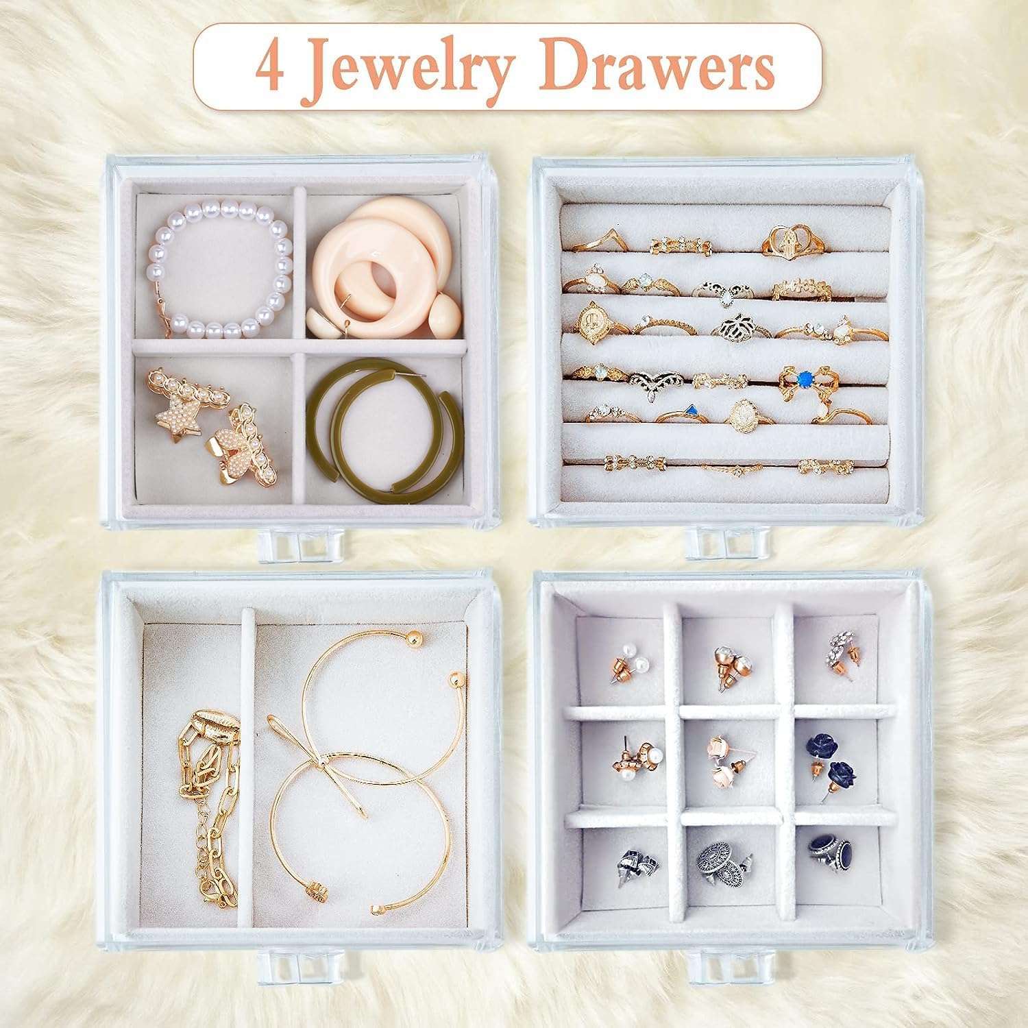 Acrylic Jewelry Organizer Box, Clear Earring Holder Jewelry Hanging Boxes with 4 Velvet Drawers for Earrings Ring Necklace Bracelet Display Case Gift for Women, Girls - 2