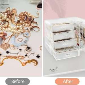Acrylic Jewelry Organizer Box, Clear Earring Holder Jewelry Hanging Boxes with 4 Velvet Drawers for Earrings Ring Necklace Bracelet Display Case Gift for Women, Girls - 4