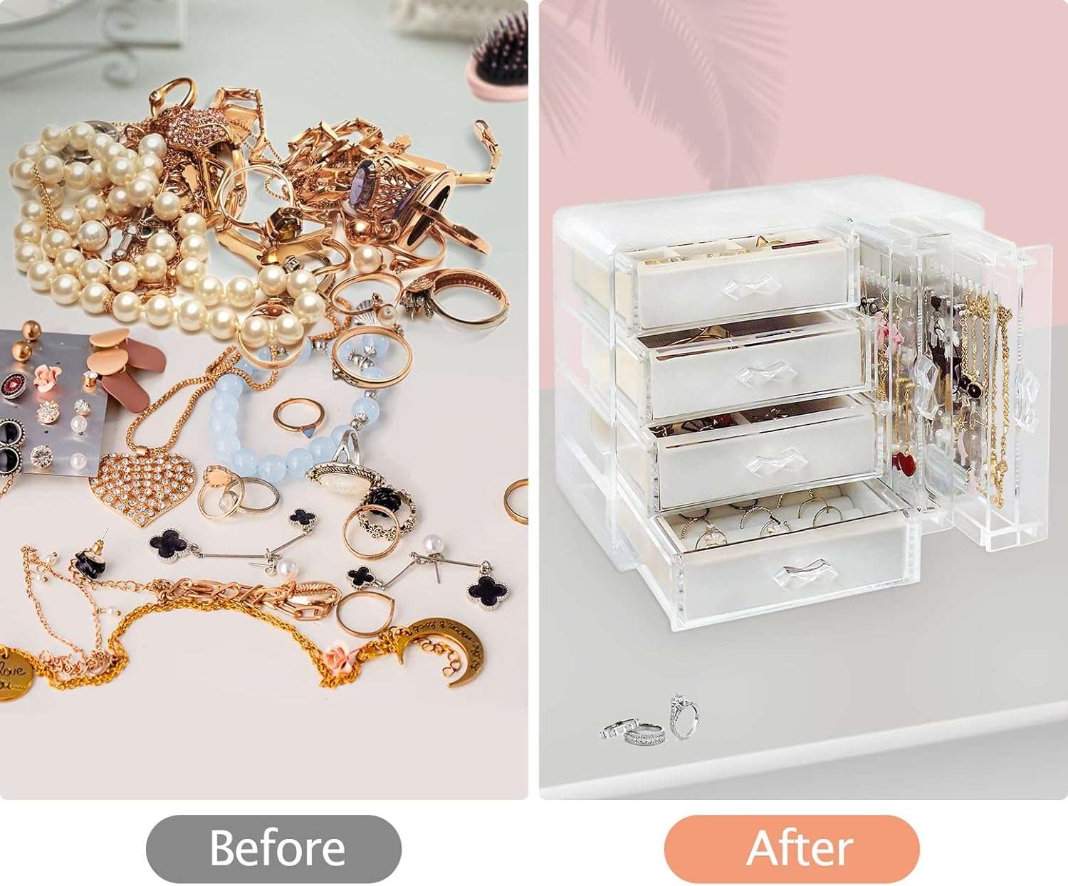 Acrylic Jewelry Organizer Box, Clear Earring Holder Jewelry Hanging Boxes with 4 Velvet Drawers for Earrings Ring Necklace Bracelet Display Case Gift for Women, Girls - 4