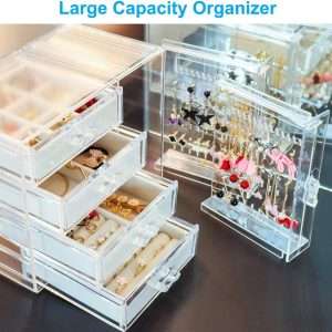 Acrylic Jewelry Organizer Box, Clear Earring Holder Jewelry Hanging Boxes with 4 Velvet Drawers for Earrings Ring Necklace Bracelet Display Case Gift for Women, Girls - 5