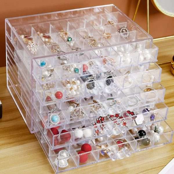 Earring Storage Box Acrylic Jewelry Storage Holder Ring Clear Plastic Transparent Jewelry Display Stand with 5 Drawers 120 Small Compartment Tray for Women Girls - 1