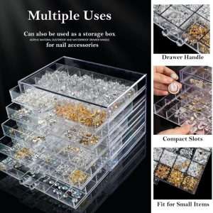 Earring Storage Box Acrylic Jewelry Storage Holder Ring Clear Plastic Transparent Jewelry Display Stand with 5 Drawers 120 Small Compartment Tray for Women Girls - 2