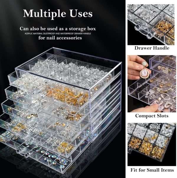 Earring Storage Box Acrylic Jewelry Storage Holder Ring Clear Plastic Transparent Jewelry Display Stand with 5 Drawers 120 Small Compartment Tray for Women Girls - 2