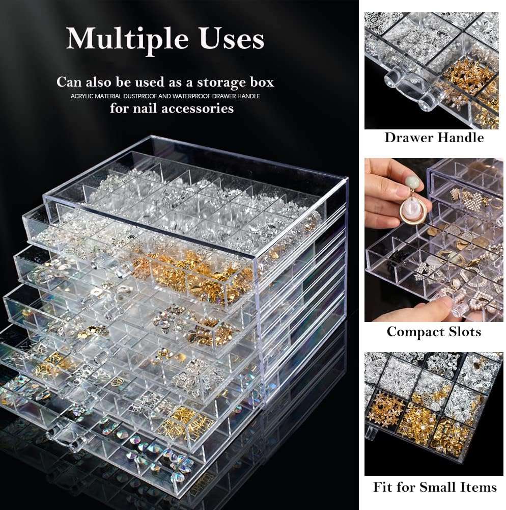 Earring Storage Box Acrylic Jewelry Storage Holder Ring Clear Plastic Transparent Jewelry Display Stand with 5 Drawers 120 Small Compartment Tray for Women Girls - 2
