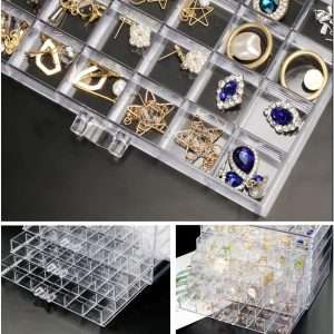 Earring Storage Box Acrylic Jewelry Storage Holder Ring Clear Plastic Transparent Jewelry Display Stand with 5 Drawers 120 Small Compartment Tray for Women Girls - 3