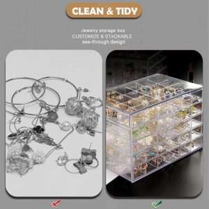 Earring Storage Box Acrylic Jewelry Storage Holder Ring Clear Plastic Transparent Jewelry Display Stand with 5 Drawers 120 Small Compartment Tray for Women Girls - 5