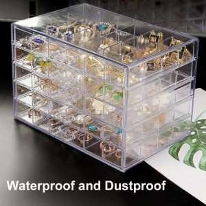 Earring Storage Box Acrylic Jewelry Storage Holder Ring Clear Plastic Transparent Jewelry Display Stand with 5 Drawers 120 Small Compartment Tray for Women Girls - 6