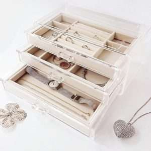 HerFav Acrylic Jewelry Organizer Box with 3 Drawers, Clear Jewelry Boxes for Women Earring Rings Bangle Bracelet and Necklace Holder Storage Velvet Jewelry Display Case - 3