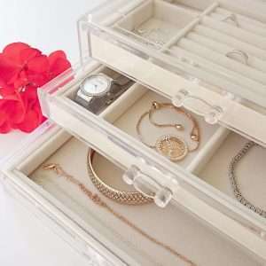 HerFav Acrylic Jewelry Organizer Box with 3 Drawers, Clear Jewelry Boxes for Women Earring Rings Bangle Bracelet and Necklace Holder Storage Velvet Jewelry Display Case - 4