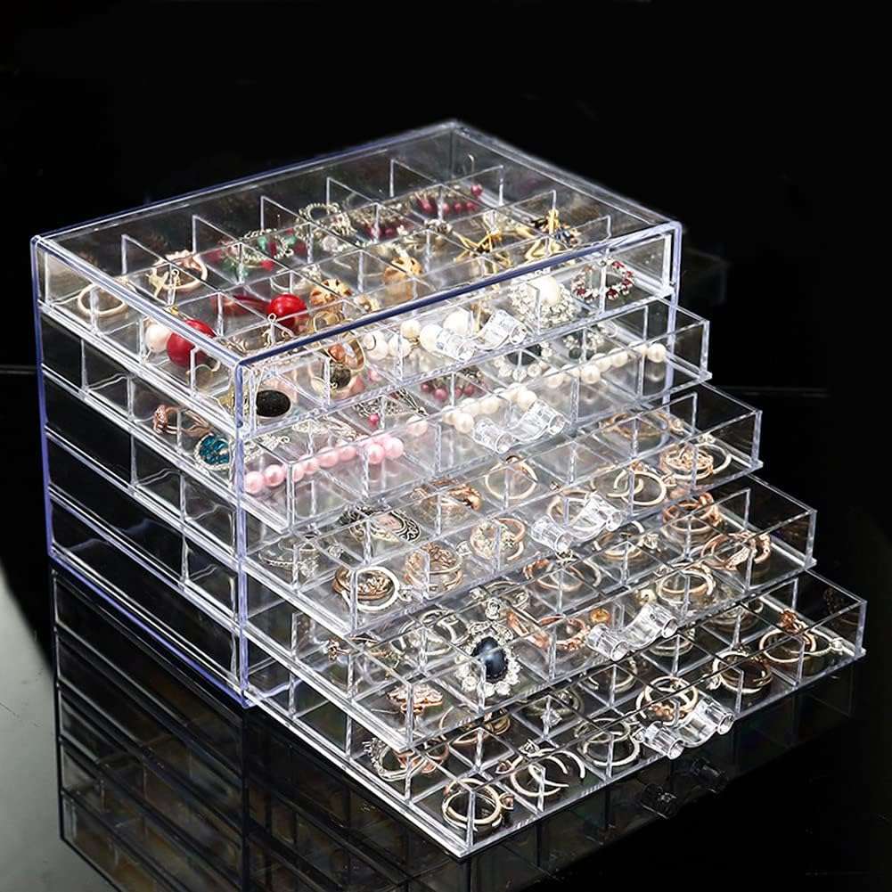 Earring Storage Box Organizer, Acrylic Jewelry Storage Box Holder 5 Drawers Transparent Jewelry Display Stand with 120 Small Compartments Gift Boxes for Women Girls - 1