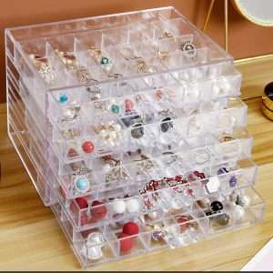 Earring Storage Box Organizer, Acrylic Jewelry Storage Box Holder 5 Drawers Transparent Jewelry Display Stand with 120 Small Compartments Gift Boxes for Women Girls - 2